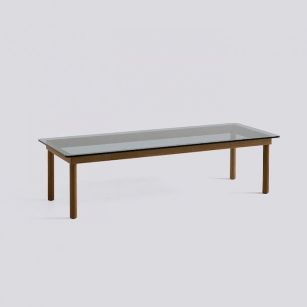 KOFI / 140 x 50 cm Grey tinted glass Water-based lacquered solid walnut